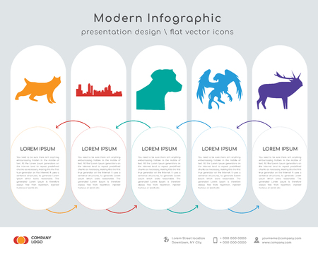 Infographics design vector and black bobcat, black atlanta, black lab head, black griffin, black elk icons can be used for workflow layout, diagram, annual report, web design. Business concept with 5のイラスト素材