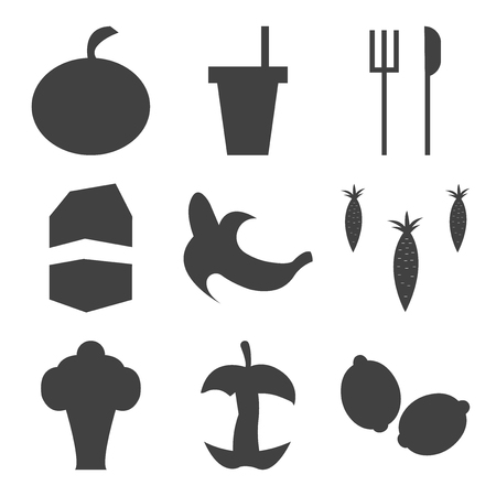 Set Of 9 simple editable icons such as lemon, eaten apple, broccoli, carrot, peeled banana, milk, fork and knife, plastic cup, Fruit, can be used for mobile, web UIのイラスト素材