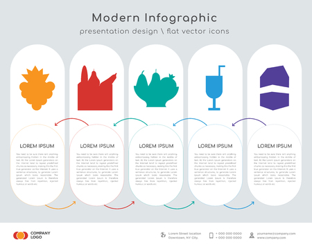 Infographics design vector and gra, fruits and vegetables in the bowl, fruits and vegetables in the bowl, cocktail cup, milk icons can be used for workflow layout, diagram, annual report, web design.のイラスト素材