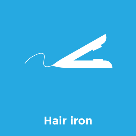 Hair iron icon isolated on blue background, vector illustrationのイラスト素材