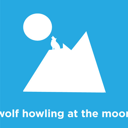 wolf howling at the moon icon isolated on blue background, vector illustrationのイラスト素材