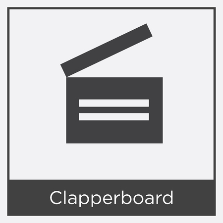 Clapperboard icon isolated on white background with black borderのイラスト素材