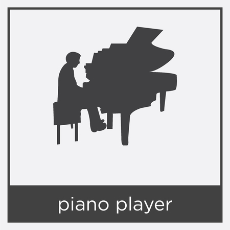 Piano player icon isolated on white background with black border.のイラスト素材