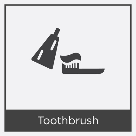 Toothbrush icon isolated on white background with gray frame, sign and symbol.のイラスト素材
