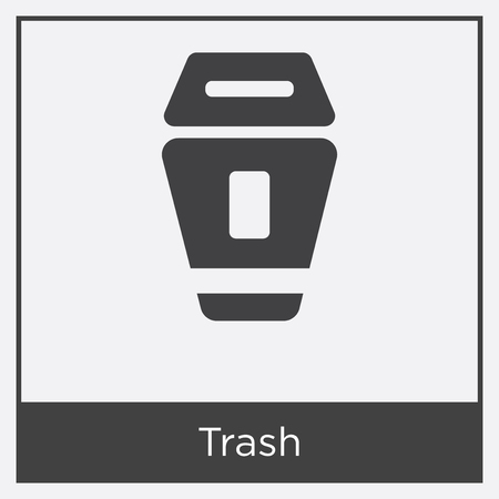 Trash icon isolated on white background with gray frame, sign and symbolのイラスト素材