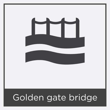 Golden gate bridge icon isolated on white background with gray frame, sign and symbolのイラスト素材