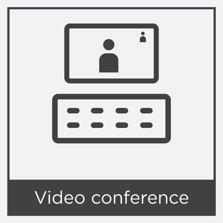 Video conference icon isolated on white background with gray frame, sign and symbolのイラスト素材