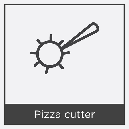Pizza cutter icon isolated on white background with gray frame, sign and symbolのイラスト素材