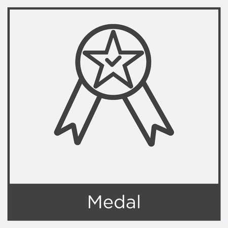 Medal icon isolated on white background with gray frame, sign and symbol.のイラスト素材