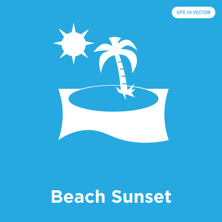 Beach Sunset vector icon isolated on blue background, sign and symbolのイラスト素材