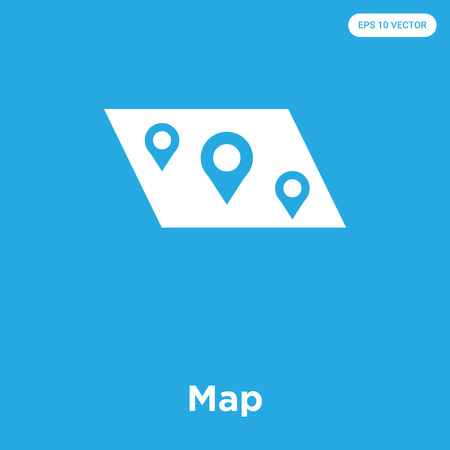 Map vector icon isolated on blue background, sign and symbolのイラスト素材