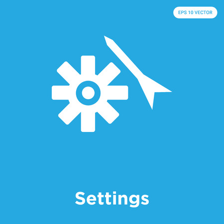 Settings vector icon isolated on blue background, sign and symbolのイラスト素材