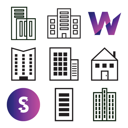 Set Of 9 simple editable icons such as Apartment, S, W, can be used for mobile, webのイラスト素材