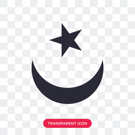 Islamic crescent with small star vector icon isolated on transparent background, Islamic crescent with small star logo conceptのイラスト素材
