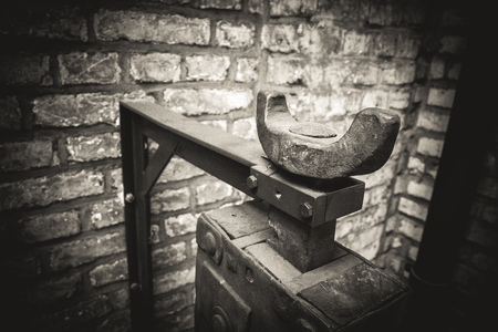 Machinery in old factory in black and whiteの写真素材