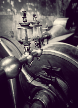 Machinery in old factory in black and whiteの写真素材