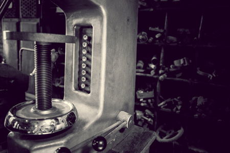 Machinery in old factory in black and whiteの写真素材