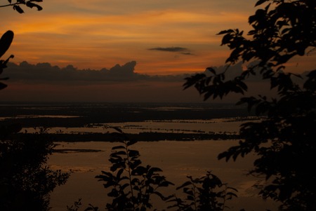 Evening view with sun set at the Tonle Sap close to Siem Reap Cambodiaの写真素材