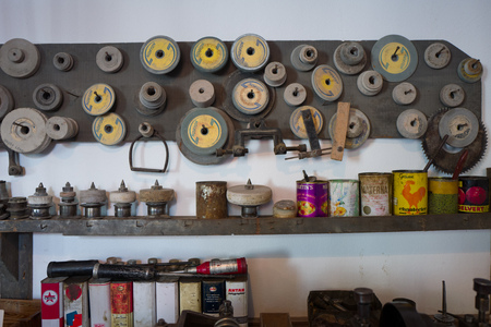 Equipment on a wall in an old workshop