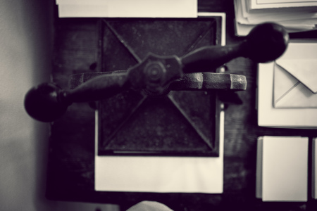 printing equipment in an old abandoned printing shopの写真素材