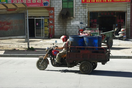 Truck in the streets of Lhasa Tibet chinaのeditorial素材