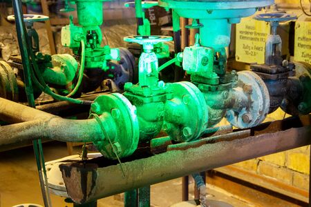 Green illuminated valve lines in a steel mill