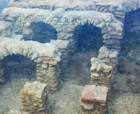 View of an ancient excavation, part of an old Roman floor heatingの写真素材