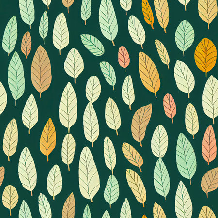 Colorful autumn leaves with green background seamless patternの写真素材