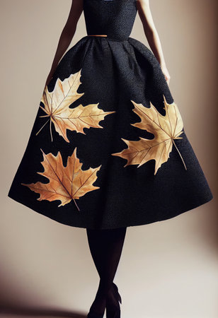 Black dress with maple leaves, product shotの写真素材