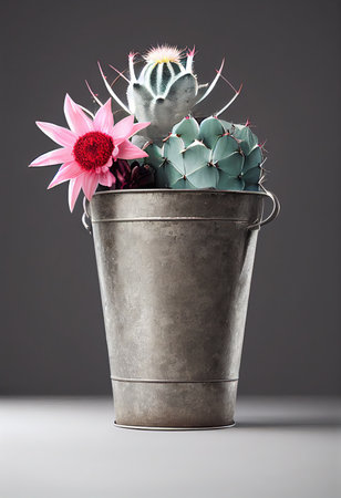 Metallic cactus composition, cacti succulent bouquetの写真素材