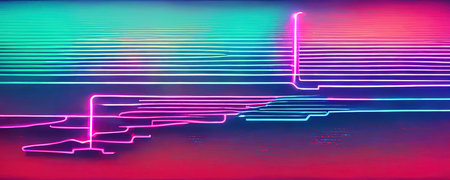 Futuristic abstract background, vaporwave neon grid banner, neon lights background, pink, red and...