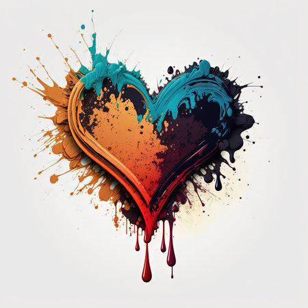 Paint splash in the shape of heart, colorful heart color splatter, Valentine's day generative aiの素材