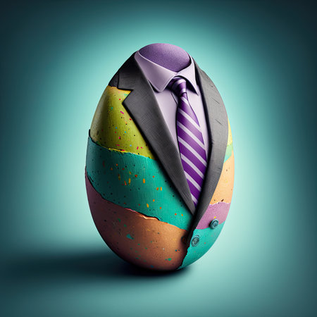 Egg in suit and tie, isolated formally dressed Easter egg, generative ai illustrationの素材