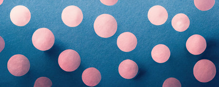 Big pink circles on blue background illustration, polka dot bannerの素材