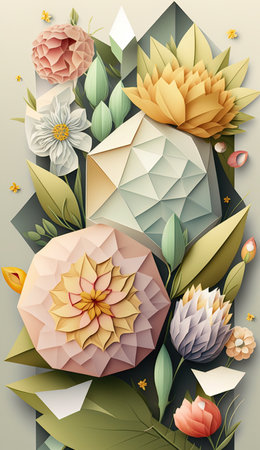 <p>Geometric spring flower lock screen, floral mobile phone background</p>の写真素材