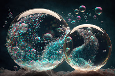 Two big bubbles with black backgroundの素材