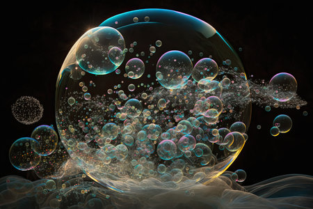 Big bubble filled with smaller bubbles, air bubbles with black backgroundの素材