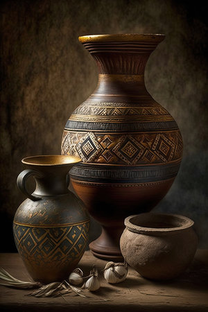 Old pottery composition, clay vases illustrationの素材