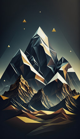 Geometric low poly mountains at night vertical screensaver, 9:16 generative ai mobile backgroundの素材