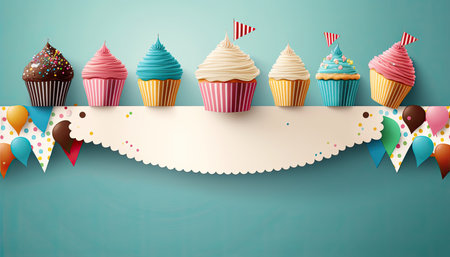 Cupcake banner with copy space, blue muffin birthday bannerの素材