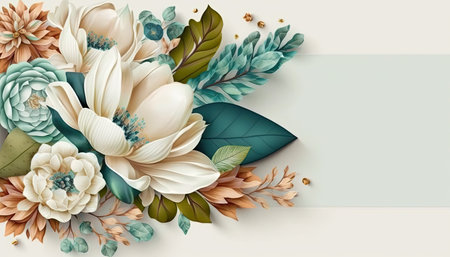 Beautiful white spring flower banner with copy space, floral peony wedding composition with white backgroundの素材