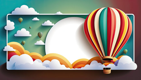 Hot air balloons in the sky banner, illustration of hot air balloons with copy spaceの素材