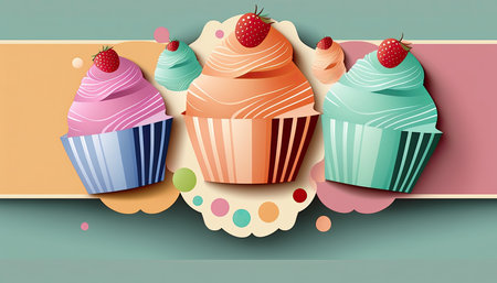 Cupcake paper art style. Vector illustration for your design.の素材