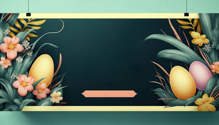 Hanging poster Easter egg banner with foliageの素材
