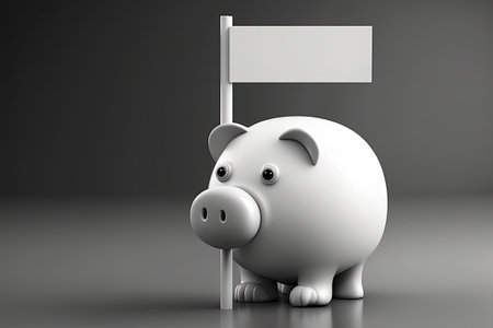 Piggy bank with blank flag. 3D rendering illustration.の素材