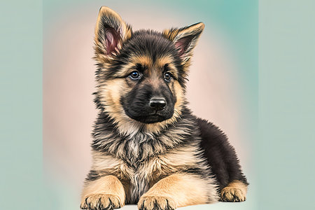 German Shepherd puppy on a colored background. Dog portrait close up.の素材
