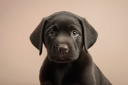 Studio portrait of a chocolate labrador retriever puppy on a neutral backgroundの素材