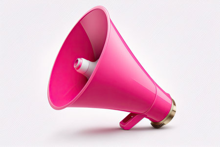 Pink megaphone on white background. 3d render illustration.の素材