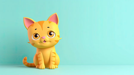 3d rendering of a cute yellow cat sitting on a blue background with copy spaceの素材