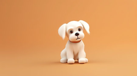 3d rendering of a white dog sitting on an orange background.の素材